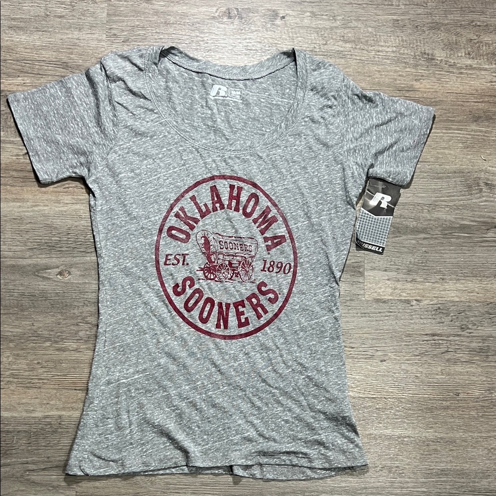 Russell Athletic Heather Gray Tee with Crimson Oklahoma Sooners Logo